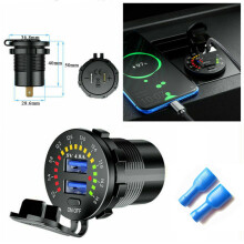 Car Dual USB Charger Socket Power Outlet Adapter with LED Voltmeter & On Off Switch