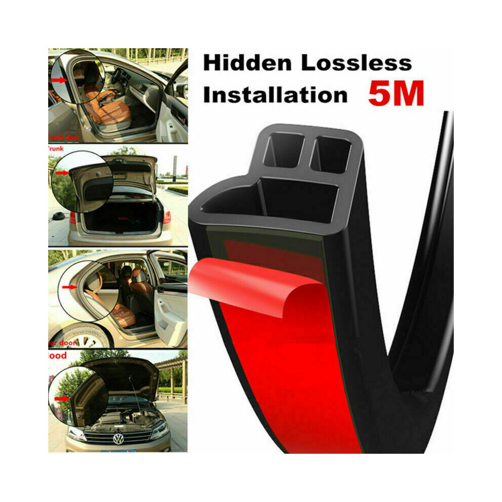 Soundproof Car Door Edge Trim Moulding Seal Strip Rubber Weatherstrip 5M Black 115295432044