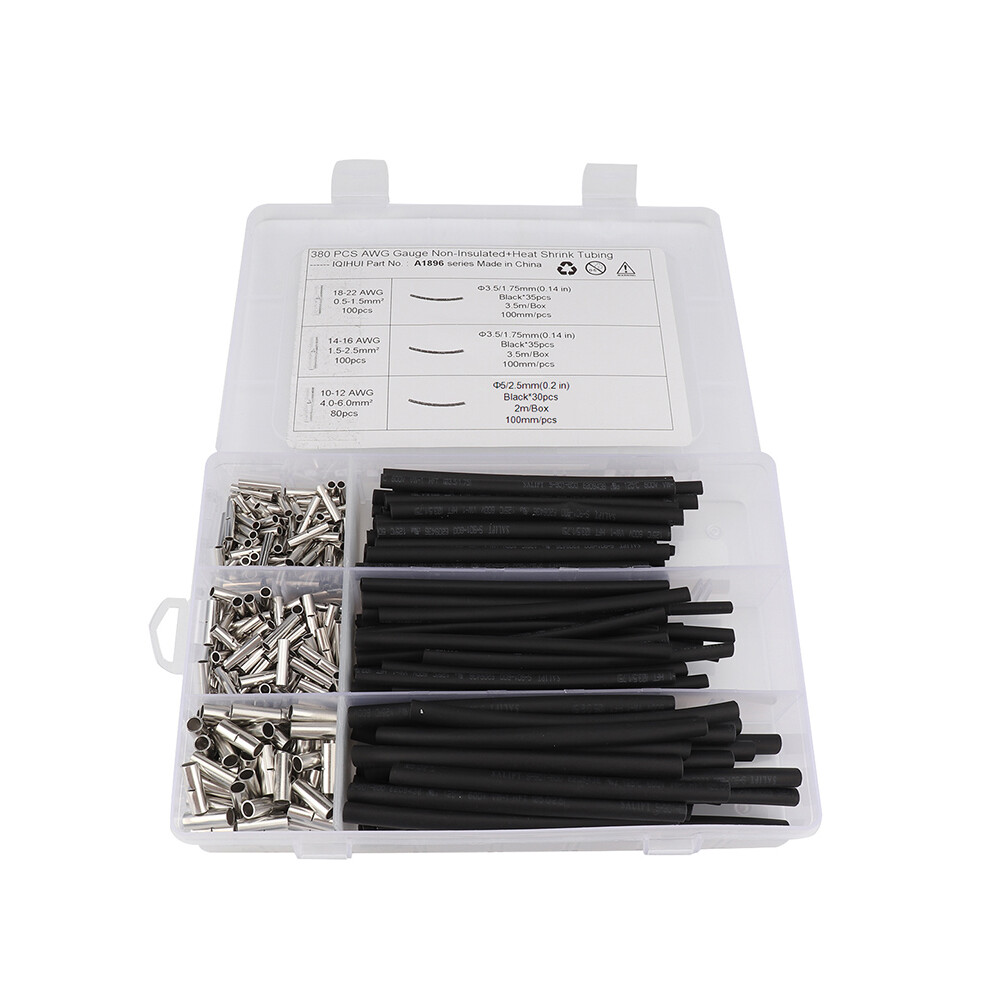 380Pcs Non-Insulated Butt Connectors Terminal Heat Shrinkable Tube For Car Ship 110691613158