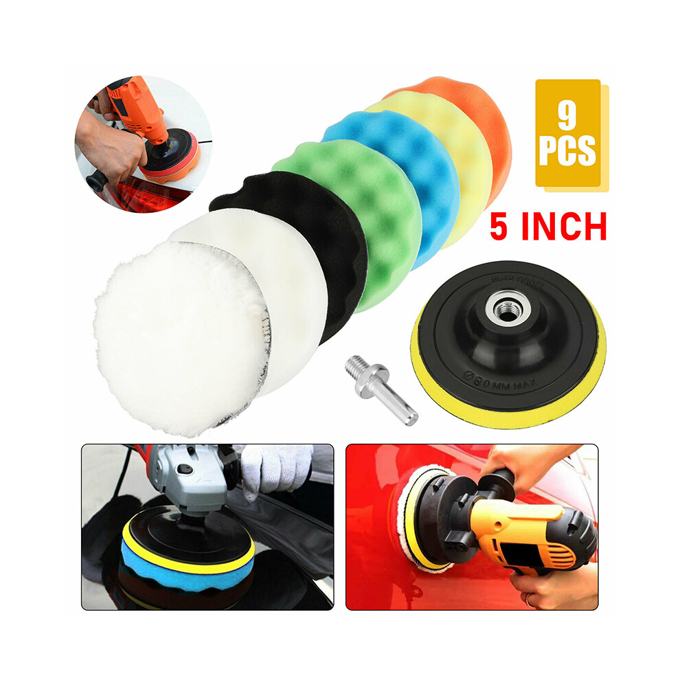 9Pcs 5 Inch Polishing Pads Sponge Waxing Foam Buffing Kit Car Polisher For Drill 110691612595