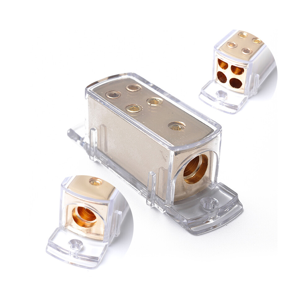4-Way Car Audio Stereo Amp Power/Ground Cable Splitter Distribution Block W/ Cap Gold 110691613141