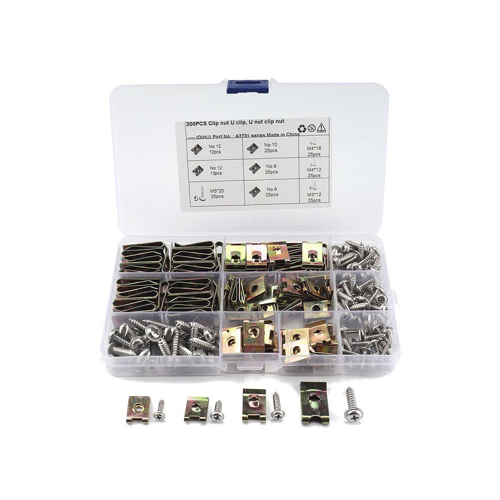 200Pcs Assorted Spire Clips U Nuts Fasteners Flange Self Tapping Screws 110691615527