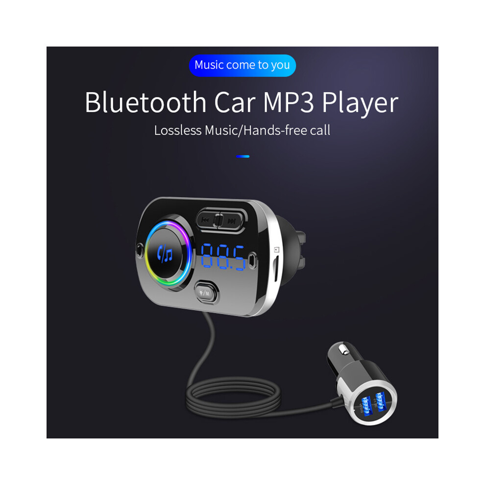 Car Fm Transmitter Bluetooth 5.0 Mp3 Player Dual Usb Qc 3.0 Fast Charger Ambient Light 110691616807