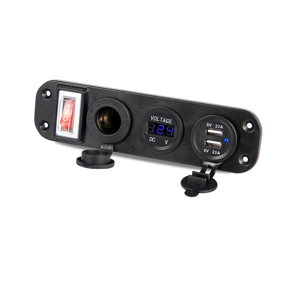 (Blue) Dual Usb Socket Car Charger Waterproof Panel 4.2A Led Outlet Switch Truck Boat Blue 110691616920