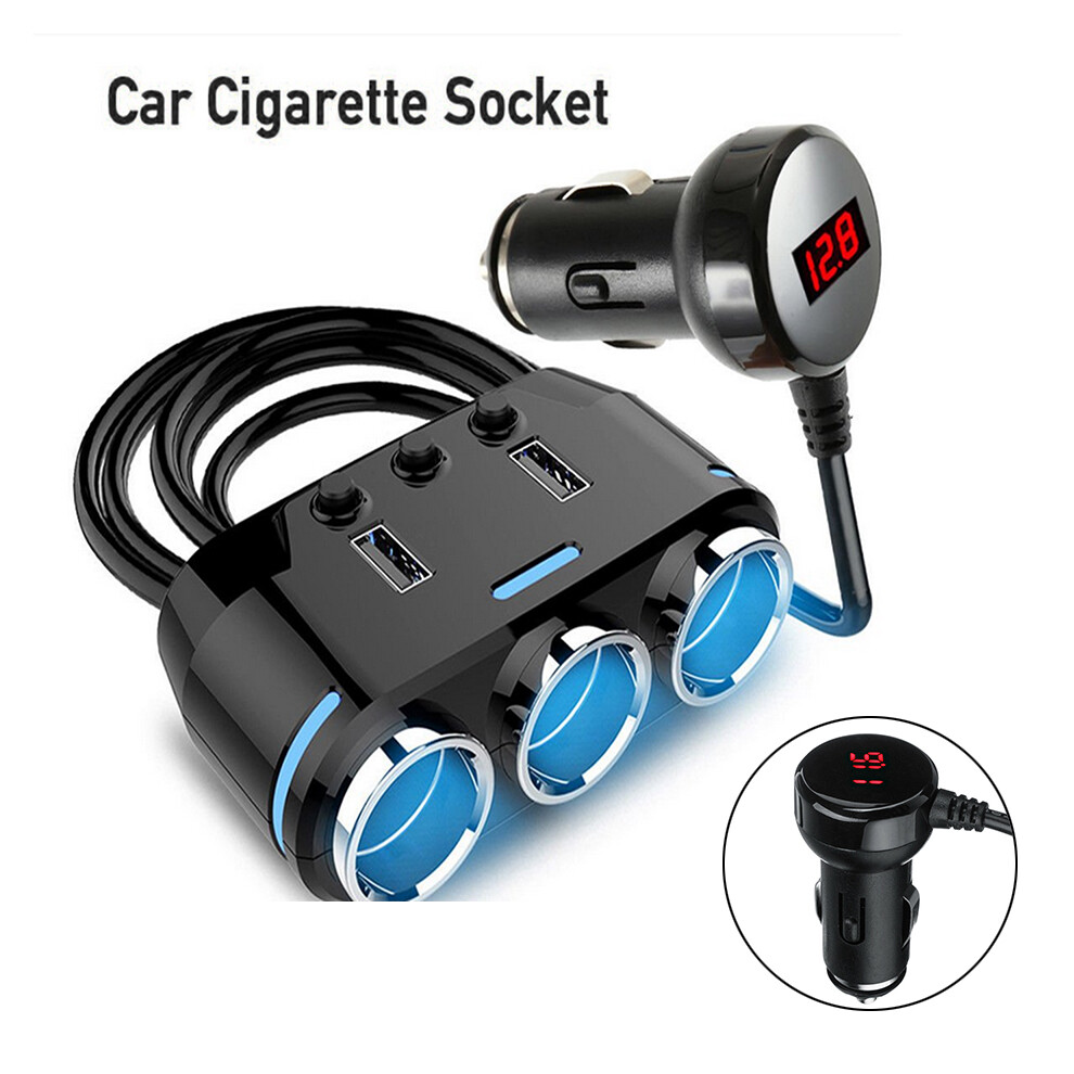 3-Way Cigarette Er Socket Splitter Power Adapter Dual Usb Port Car Charger Black/Light/Blue 110691619204