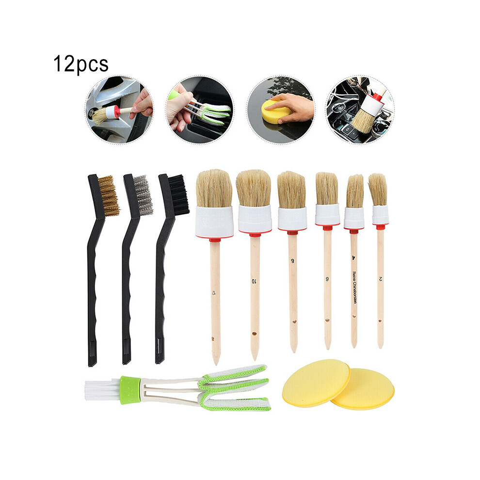 12X Car Cleaning Detailing Brush Set Detail For Wheels Engine Emblems Air Vents 110691619341