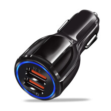 (Black) Fast Car Charger Adapter Multi-Protection 30W Dual USB QC 3.0 for iPhone Samsung