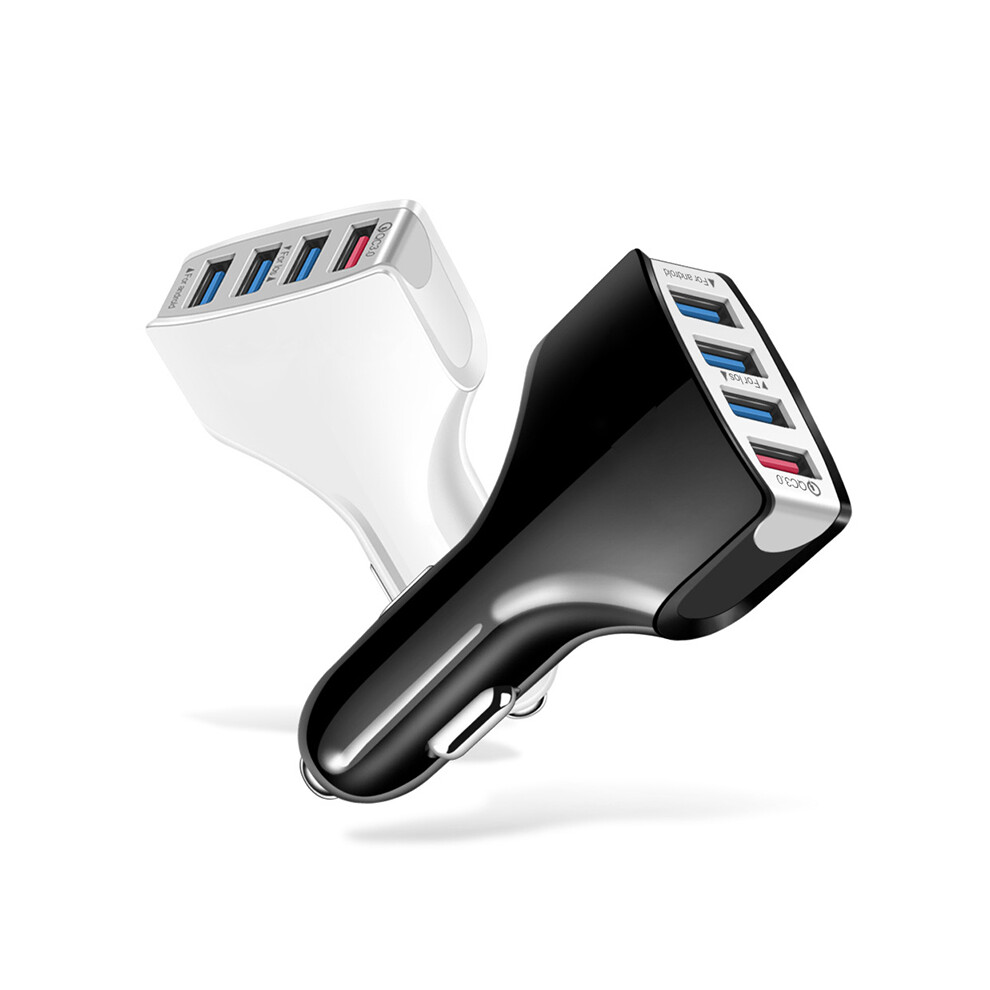 (White) 4 Usb Ports Smart Fast Car Charger 35W Qc 3.0 Quick Charge Adapter Universal White 110691621917