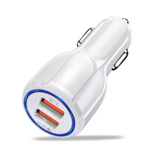 (white) Fire Retardant Car Charger Dual USB Port QC 3.0 Quick Charge for iPhone Samsung