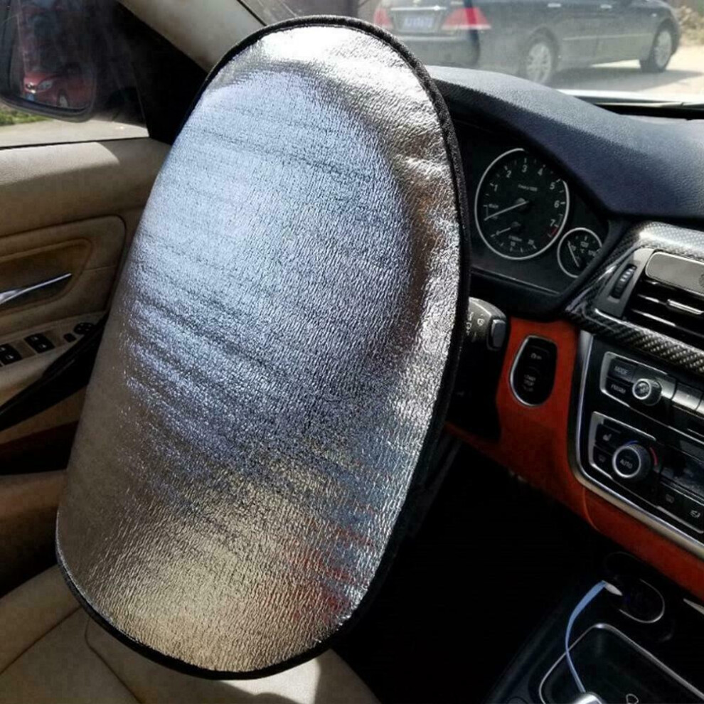 Universal Car Steering Wheel Sun Shade Cover Sunscreen Heat Insulation Sunshade Silver 110691622297