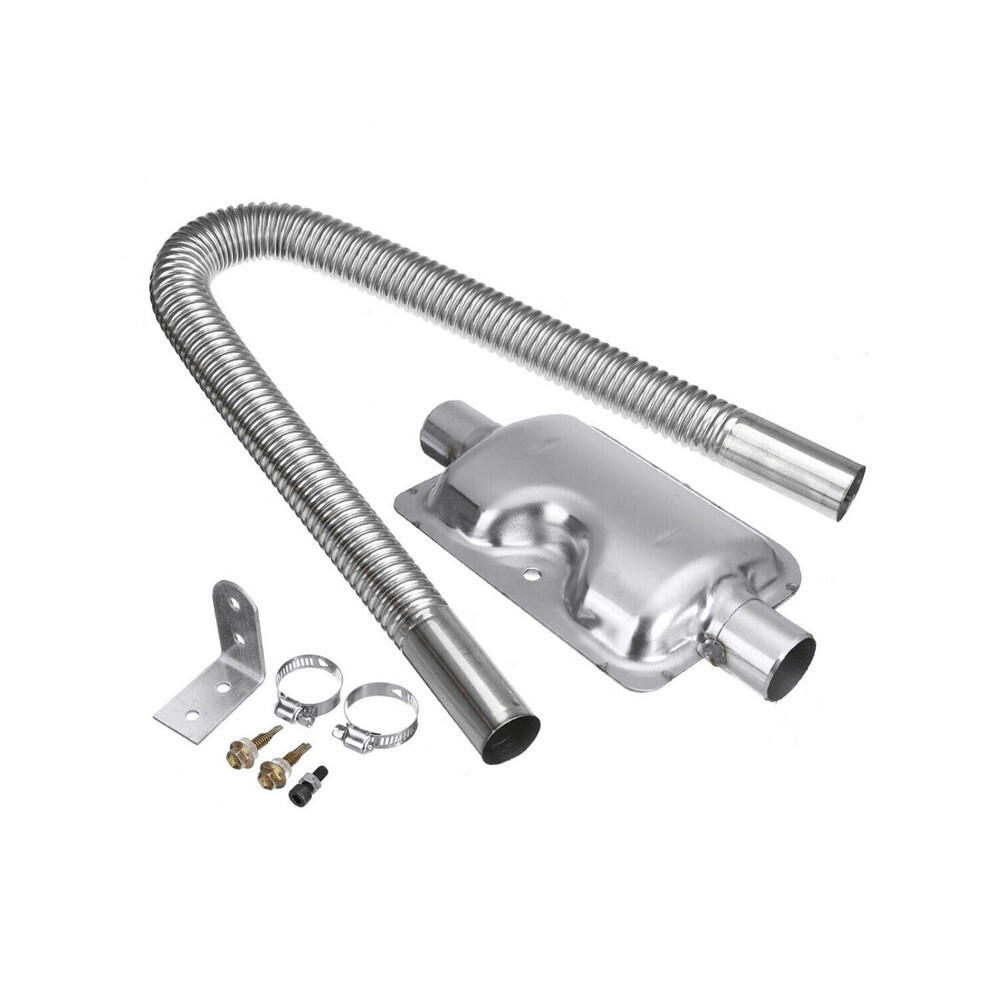 Car Parking Diesel Air Heater 60Cm Exhaust Pipe 24Mm Silencer Muffler Set Kit Silver 110691623232