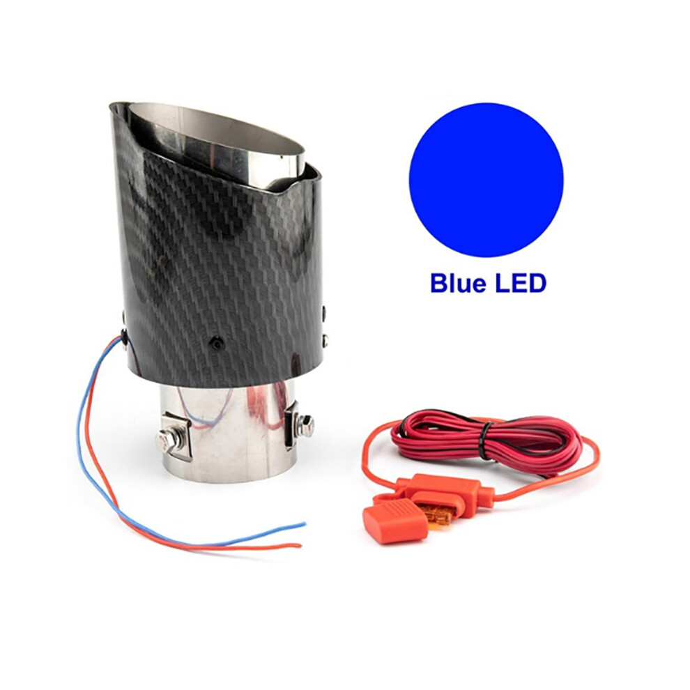 (, Straight Edge) Car Modified Carbon Fiber Luminous Led Exhaust Muffler Tip Pipe Tail Throat Blue 110691626158