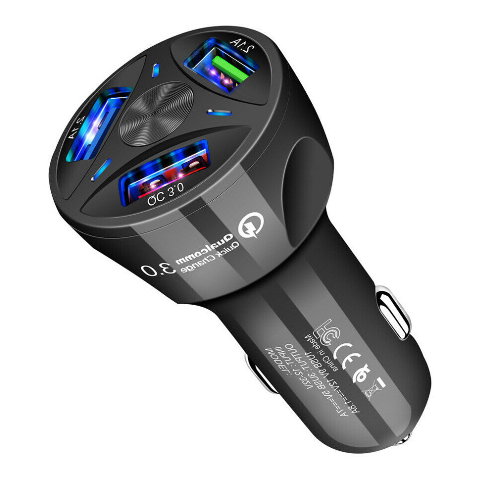 (Black) 3 Ports Usb Car Charger Adapter Led Display Qc 3.0 Fast Charging For Ios Android Black 110691630780