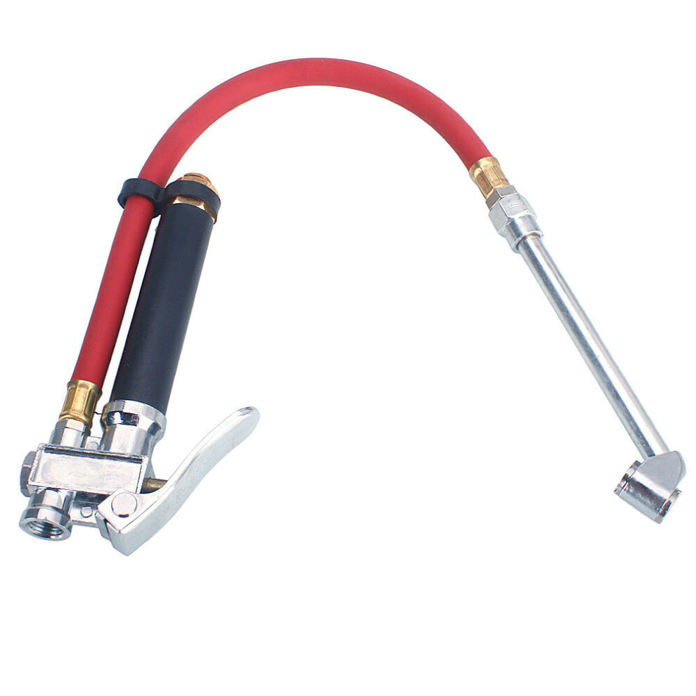 (Red) Air Tire Pressure Filler | Dual Chuck Inflator Car Gauge 12" Compressor Hose Red 110691633330