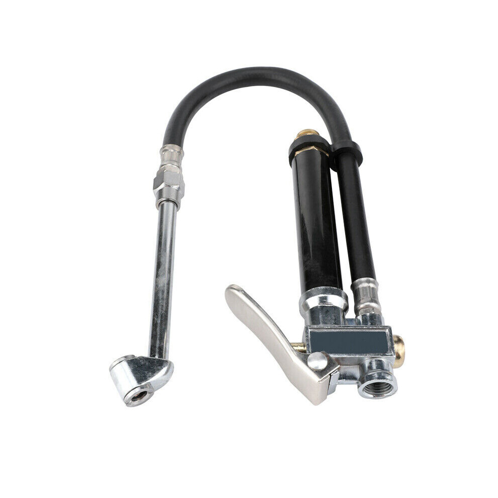 (Black) Air Tire Pressure Filler Dual Chuck Inflator Car Gauge With 12" Compressor Hose Black 413590716129