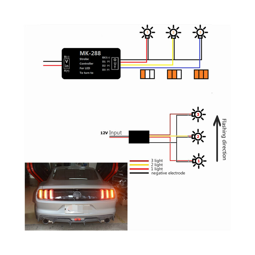 2Pcs Car Turn Signal 3-Step Sequential Dynamic Chase Flash Module Boxes Controller 12V Light 110691635334
