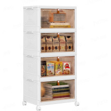 Storage Boxes with Lid - 23L*4 Tier Plastic Storage Box with Lid, Stackable Boxes with Wheels, Storage Drawers with Front Door