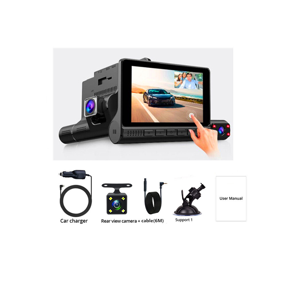 4 Inch 3-Lens Car 170Â¡Ã£ Night Vision Dvr Dash Cam Front Rear Inside Camera Light 110691636652