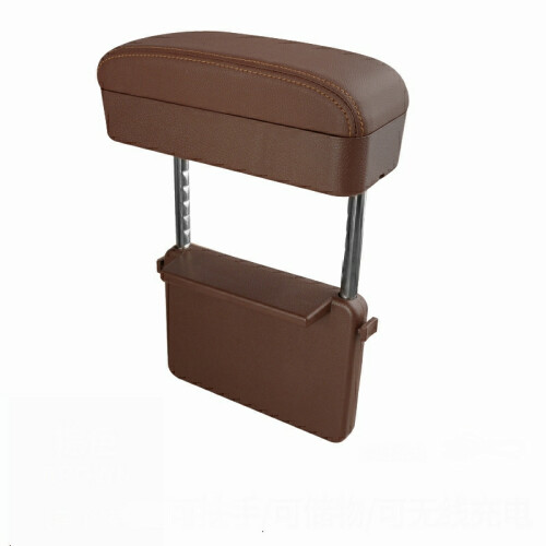 (Brown) Car PU Leather Central Console Armrest Box Wireless Charging Holder Storage Case