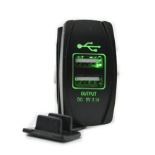 (Green light) 5V 3.1A Universal Car Charger Waterproof Dual USB Ports Auto Adapter Dustproof