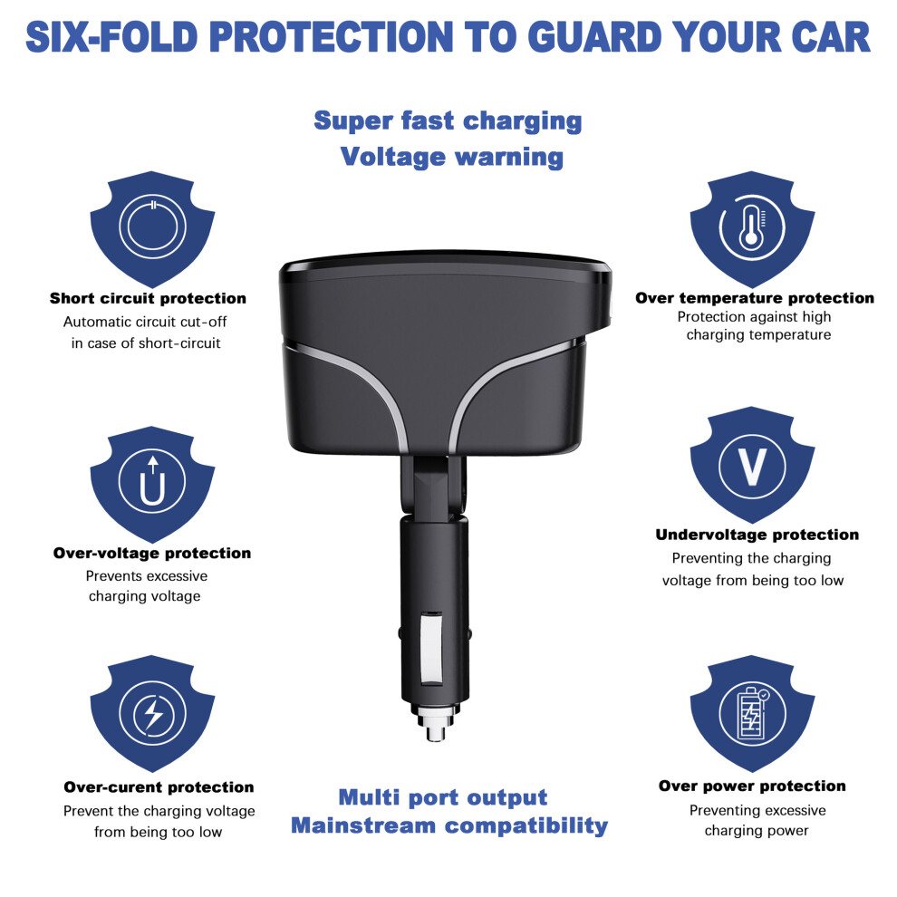 Car Charger 1 Drag 2 Cigarette Lighter Port Extension Pd Fast Charging Qc3.0 Usb 110691642929
