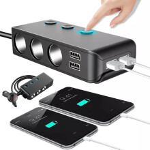 120w car fast charger qc3.0 USB car cigarette lighter adapter one tow three LED voltage display