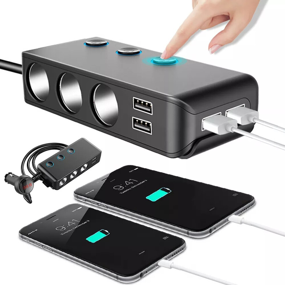120W Car Cigarette Lighter Dispenser One Tow Three Qc3.0 Fast Charging Adapter 110691642936
