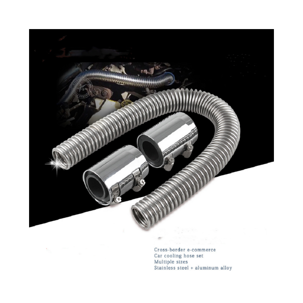 24" Polished Stainless Steel Flexible Radiator Hose Kit With End Caps - Upper & Lower 113121672374