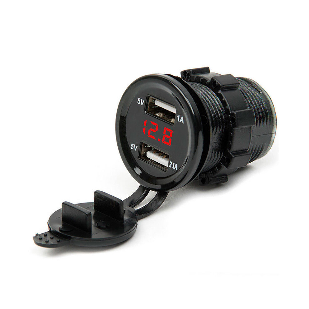(Red) Car Motorcycle 3.1A Dual Usb Led Charger Socket Voltage Voltmeter Panel 12V Dc Red 110691632524
