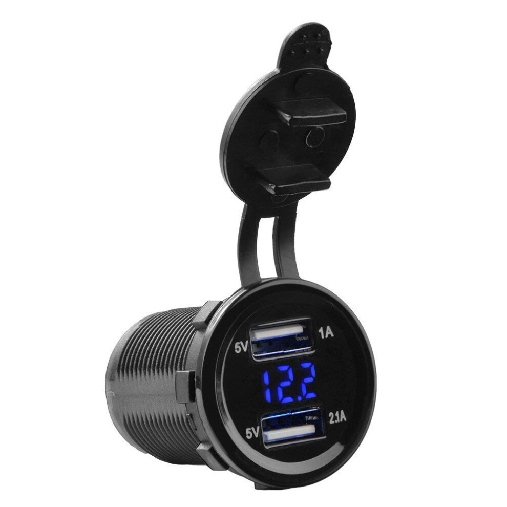 (Blue) Car Motorcycle 3.1A Dual Usb Led Charger Socket Voltage Voltmeter Panel 12V Dc Blue 110691632531
