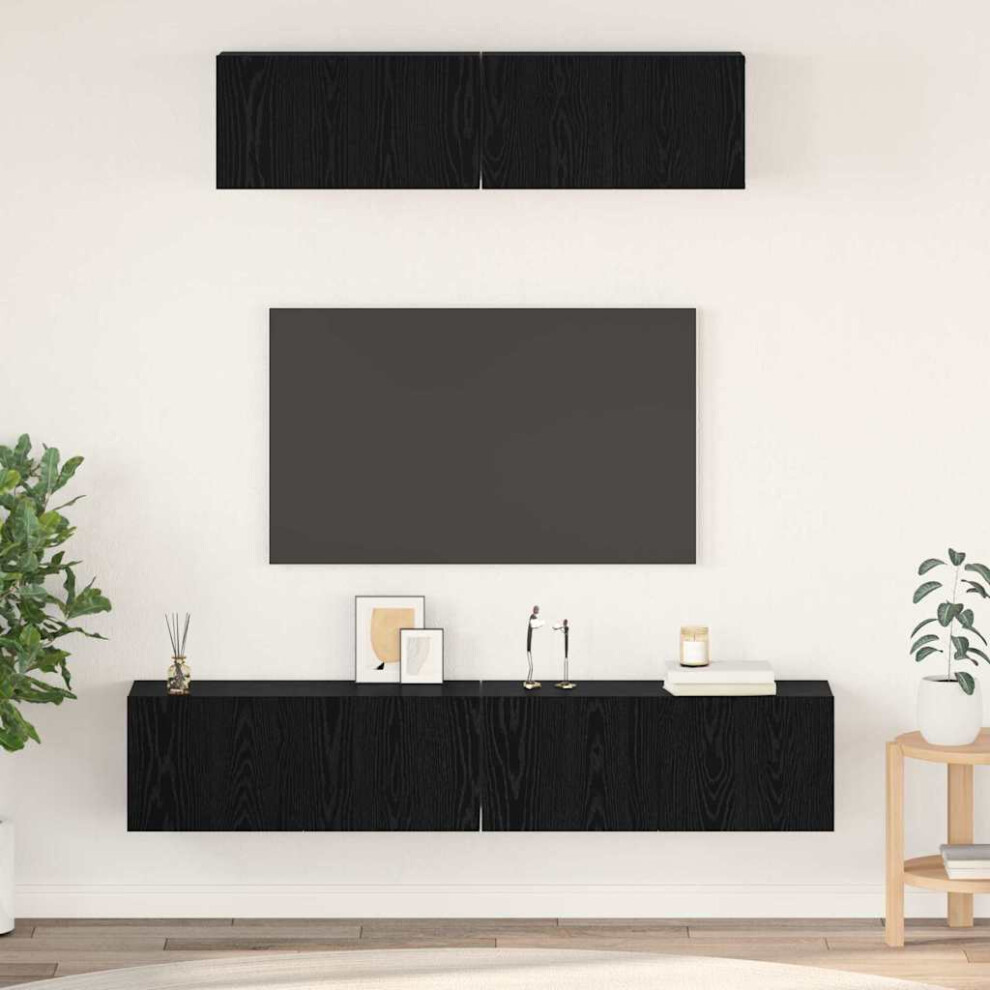 VIDAXL 4-Piece TV Cabinet Set in Black Oak Engineered Wood for Living Room Media Storage - Image 2