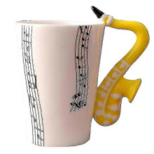 (Yellow Saxophone Stave) Ceramic Cup Coffee Mug Instrument Mug Creative Gif