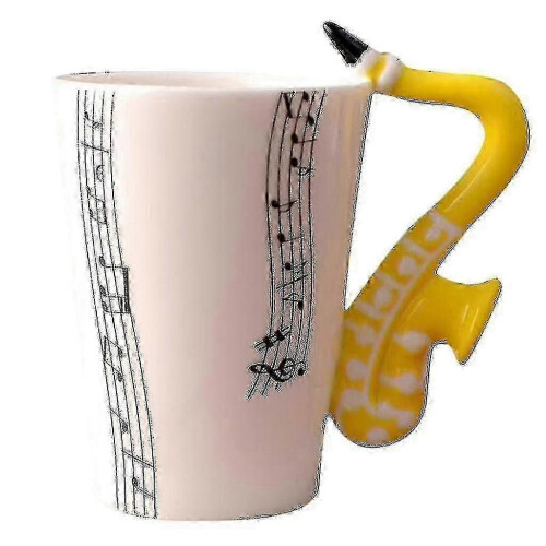 (Yellow Saxophone Stave) Ceramic Cup Coffee Mug Instrument Mug Creative Gif