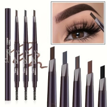 (Matches the image) Dual-Ended Triangular Tip Eyebrow Pencil with Brush - Easy-Glide, Waterproof & Long-Lasting, Natural Look, Easy To Use