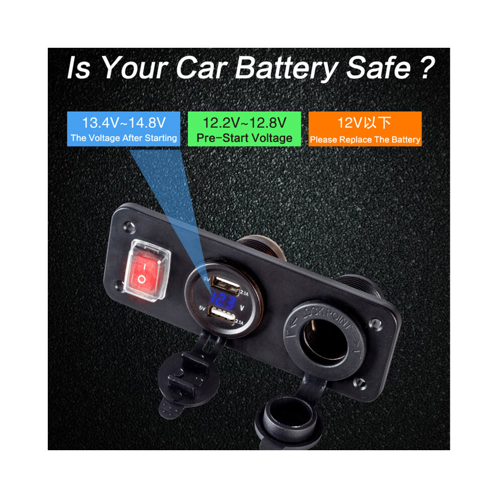 (Green) 12/24V Car Boat Dual Usb Charger Led Voltmeter Cigarette Lighter Plug Socket Green 110691617019