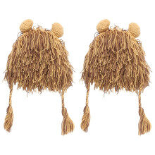 2Stk Plüsch Löwenkopfmütze Beige Kostüm Tierkopf Accessoire