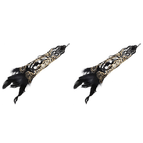 2Stk Damen Spitzenhandschuhe Elbogen Fingerlos