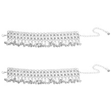 2Stk Verstellbare Glöckchen-Fußkette Mit Quasten, Metall Silber