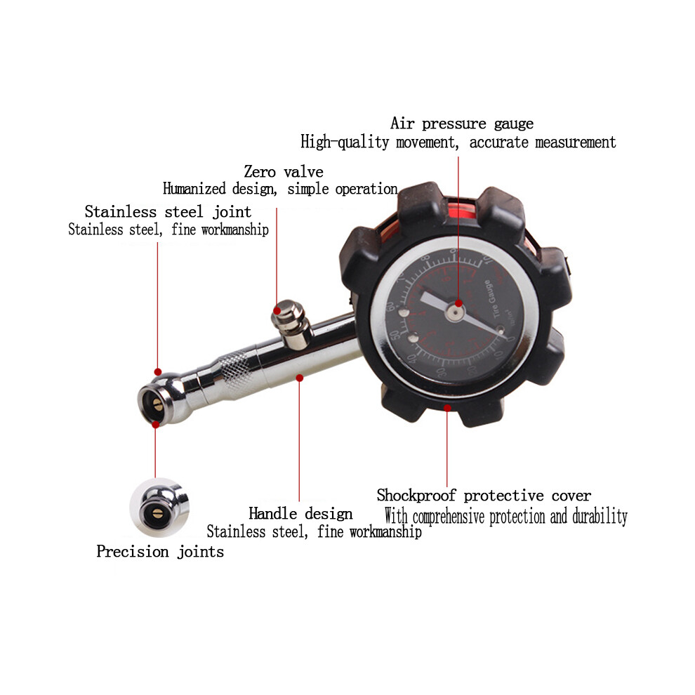 (Red) Portable Heavy Duty Automotive Mechanical Tire Pressure Gauge For Car Truck Suv Red 110691614810