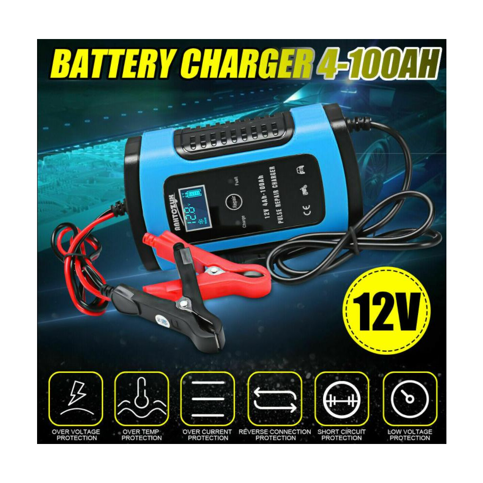 (Uk ) New 12V 6A Pulse Repair Battery Charger For Car Motorcycle Agm Gel Wet Lcd Yellow 110691627810