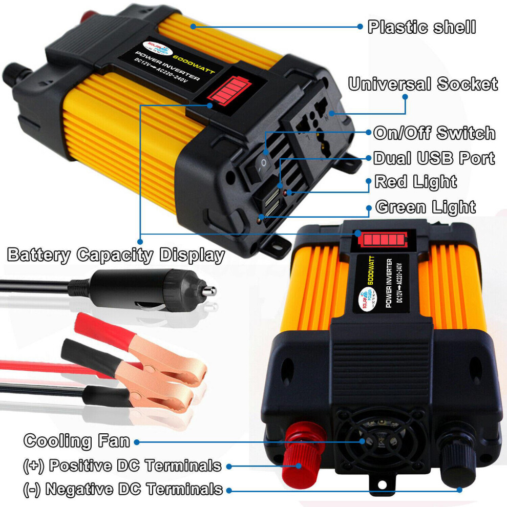 (4000W, Dc12v-Ac220v) 300/500W Peaks 12V Dc To 110V 220V Ac Car Power Inverter Solar Converter 110691638366
