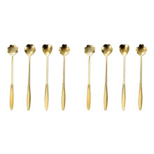 8X Rostfritt Stål Körsbärsblomma Guld Skopa Kaffesked Present Kök Dessert Te Tillbehör Bordsservis Dekorationsset 18Cm