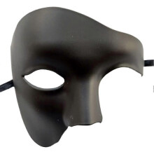 Masquerade Mask One Eye Half Face Costume, Matte Black Phantom