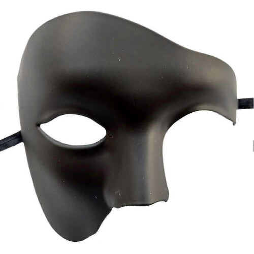 Masquerade Mask One Eye Half Face Costume, Matte Black Phantom