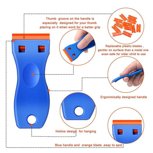 Plastic  Blade Scraper, 8Pcs Scraper Tools with 200 Pcs Plastic Blades, Double   Scraper Cleaning Remover 2