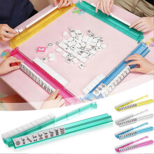 (Blue) 4PCS Mahjong Racks with Pushers Clear Plastic Multicolor Mahjong Rack Portable for American Mahjong Set