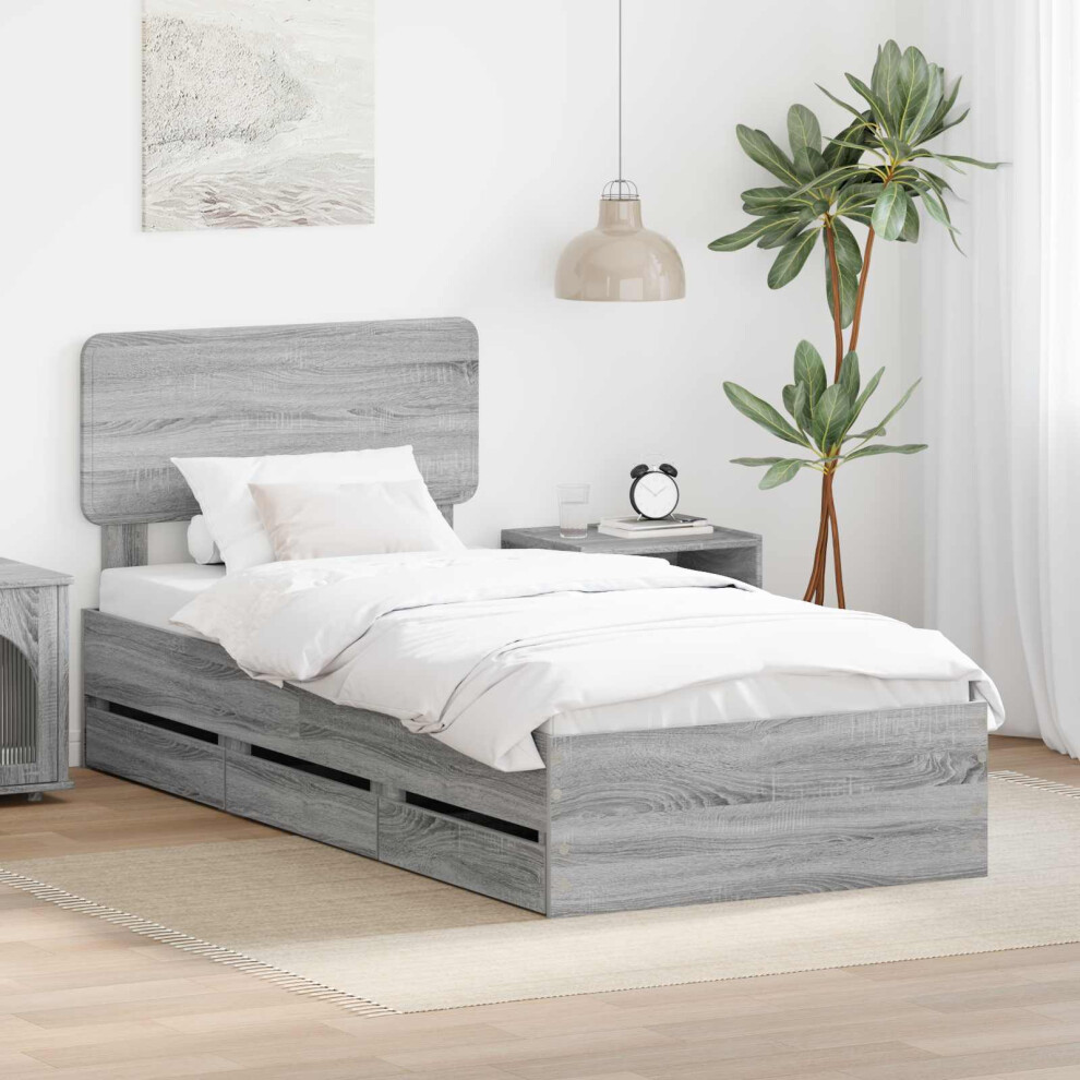 Vidaxl Bed Frame With Drawer Grey Sonoma 90 X 190 Cm Engineered Wood