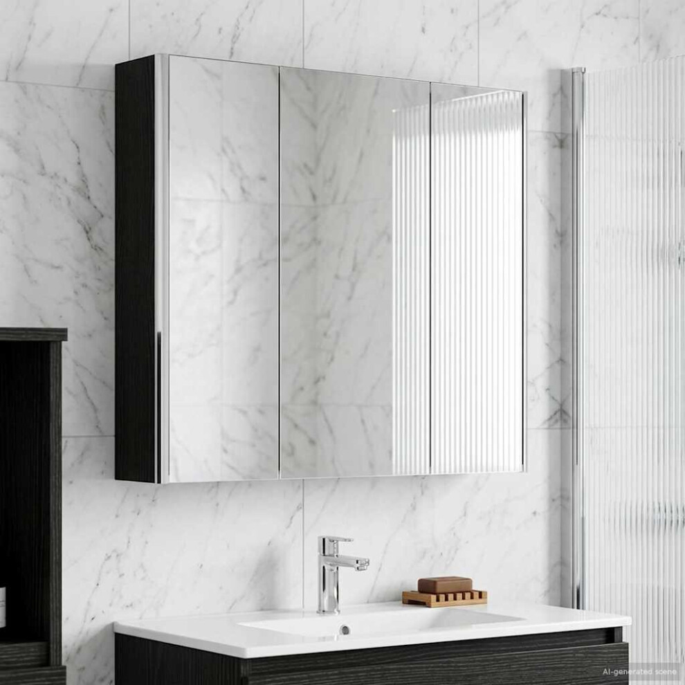 Vidaxl Bathroom Mirror Cabinet With Door Black Oak 73.5 X 15.5 X 70 Cm