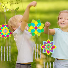 12 Sets Blumen-Windspiele zum Basteln für Kinder, DIY-Windspiel-Set Aus Unbehandeltem Holz zum Ausmalen - Ideal Als Geschenk oder für Schulpartys
