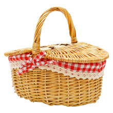 Panier de Panier de Pique-Nique en Osier de Style Campagnard avec Couvercle et PoignéE et Doublures pour Pique-Niques, FêTes, Mariages et Barbecues